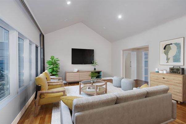 Interior, Living room, Recessed Lighting, Wood Texture Flooring