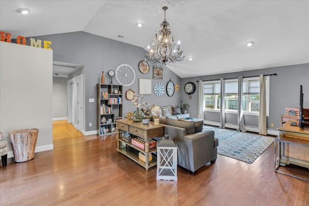 Chandelier, Interior, Living room, Recessed Lighting, Wood Texture Flooring