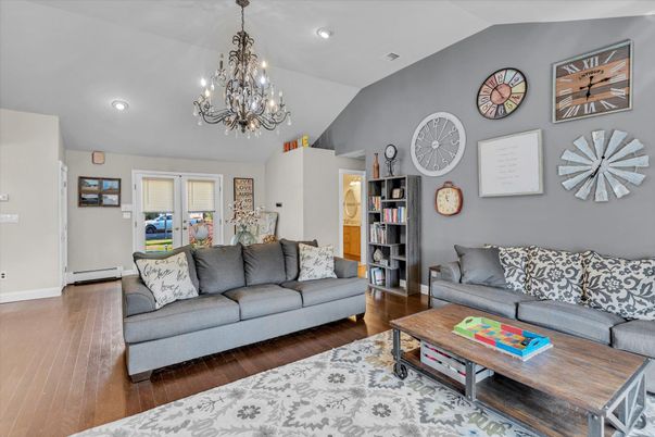 Chandelier, Interior, Living room, Recessed Lighting, Wood Texture Flooring
