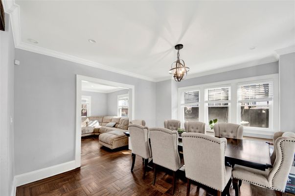 Chandelier, Dining room, Interior, Living room, Recessed Lighting, Wood Texture Flooring