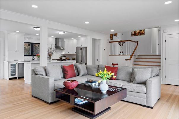 Interior, Kitchen, Living room, Recessed Lighting, Stainless Steel Appliances, Wood Texture Flooring