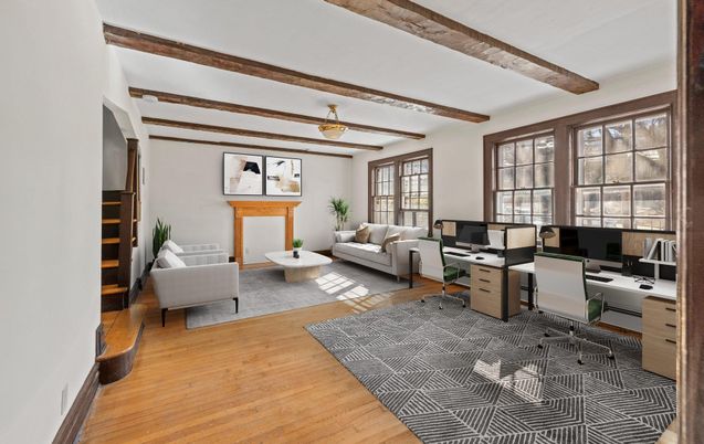 Fireplace, Home Office, Interior, Living room, Wooden Beams, Wood Texture Flooring