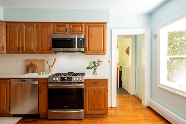 Interior, Kitchen, Stainless Steel Appliances, Wood Texture Flooring