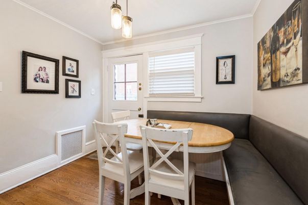 Dining room, Interior, Pendant Lights, Wood Texture Flooring