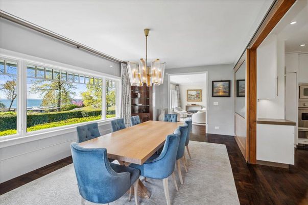Chandelier, Dining room, Interior, Recessed Lighting, Wood Texture Flooring