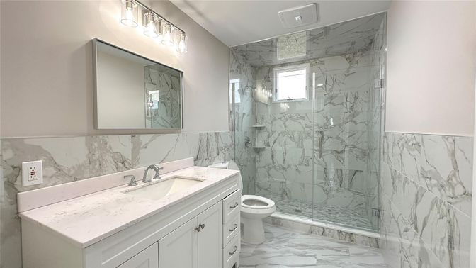 Bathroom, Glass Shower, Interior, Marble, Marble Walls