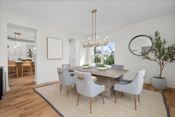 Dining room, Interior, Pendant Lights, Wood Texture Flooring
