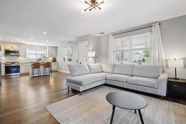Interior, Kitchen, Living room, Pendant Lights, Recessed Lighting, Stainless Steel Appliances, Wood Texture Flooring