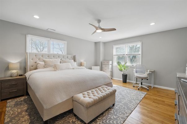 Bedroom, Home Office, Interior, Recessed Lighting, Wood Texture Flooring