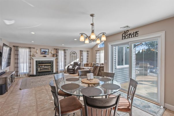 Chandelier, Dining room, Fireplace, Interior, Living room, Recessed Lighting