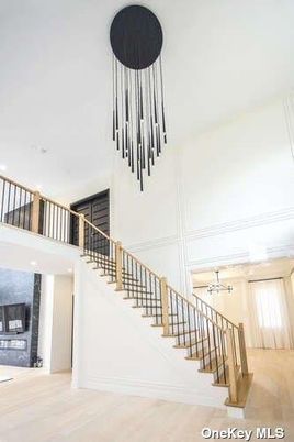Fireplace, Interior, Pendant Lights, Recessed Lighting, Wood Texture Flooring
