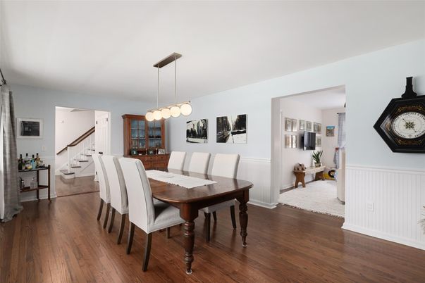 Dining room, Interior, Pendant Lights, Wood Texture Flooring