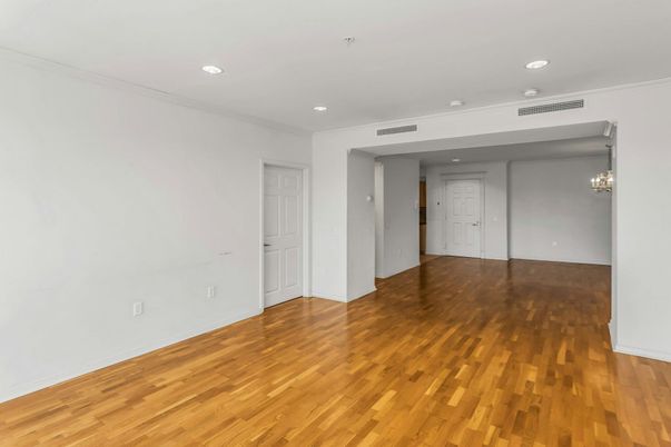 Chandelier, Empty room, Interior, Recessed Lighting, Wood Texture Flooring