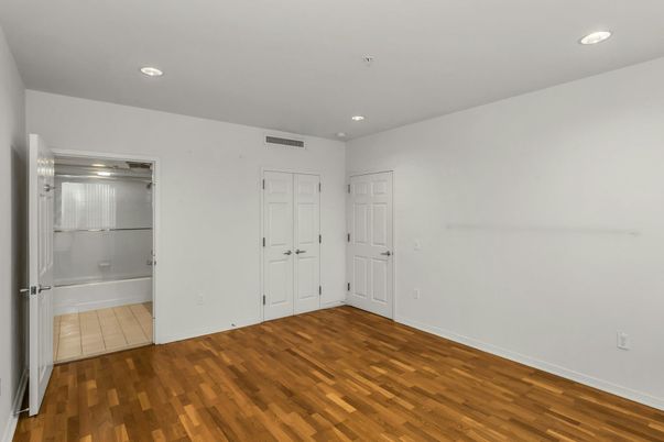 Bathroom, Empty room, Interior, Recessed Lighting, Wood Texture Flooring