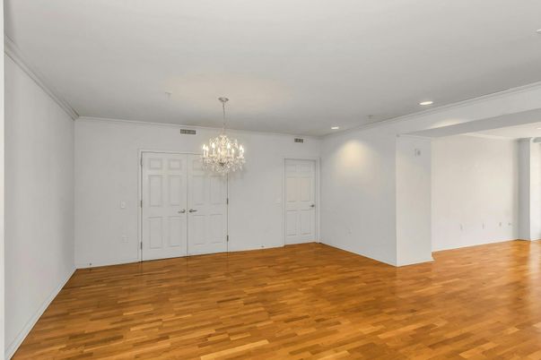 Chandelier, Empty room, Interior, Recessed Lighting, Wood Texture Flooring