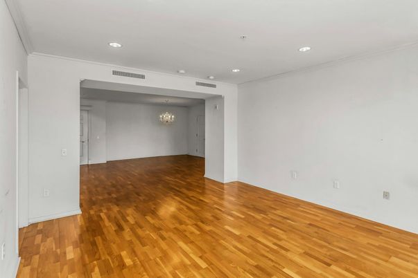 Chandelier, Empty room, Interior, Recessed Lighting, Wood Texture Flooring