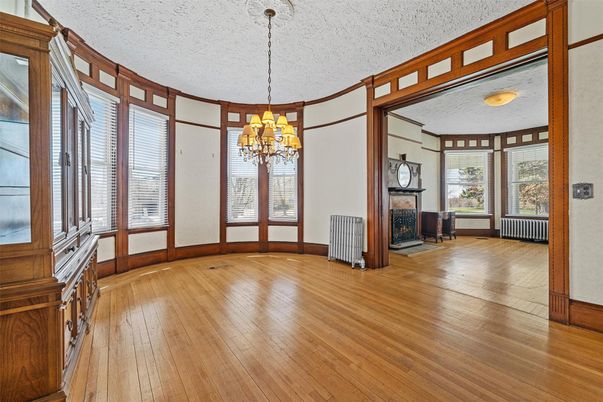 Chandelier, Empty room, Fireplace, Interior, Wood Texture Flooring