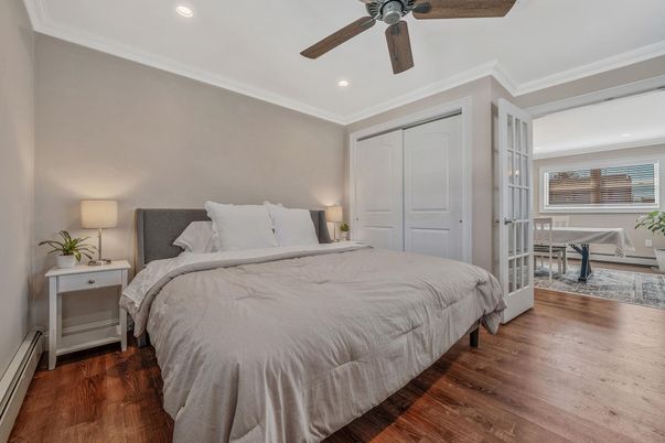 Bedroom, Interior, Recessed Lighting, Wood Texture Flooring