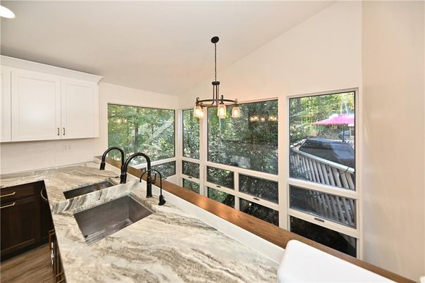 Interior, Kitchen, Pendant Lights, Recessed Lighting, Wood Texture Flooring