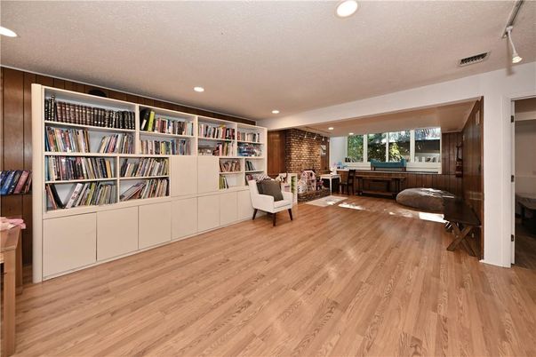Interior, Recessed Lighting, Stone Walls, Wood Texture Flooring