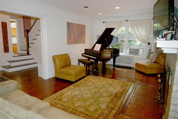 Fireplace, Interior, Piano, Recessed Lighting, Wood Texture Flooring