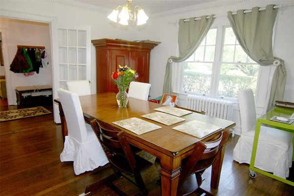 Dining room, Interior, Pendant Lights, Wood Texture Flooring