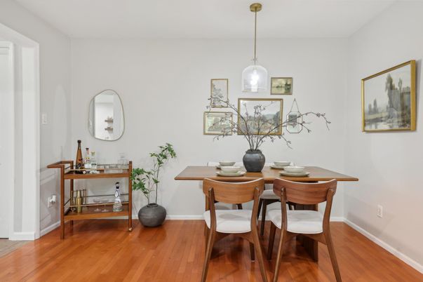 Dining room, Interior, Pendant Lights, Wood Texture Flooring
