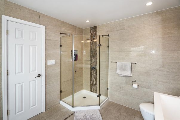 Bathroom, Glass Shower, Interior, Recessed Lighting