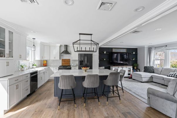 Interior, Kitchen, Living room, Pendant Lights, Recessed Lighting, Stainless Steel Appliances, Wood Texture Flooring