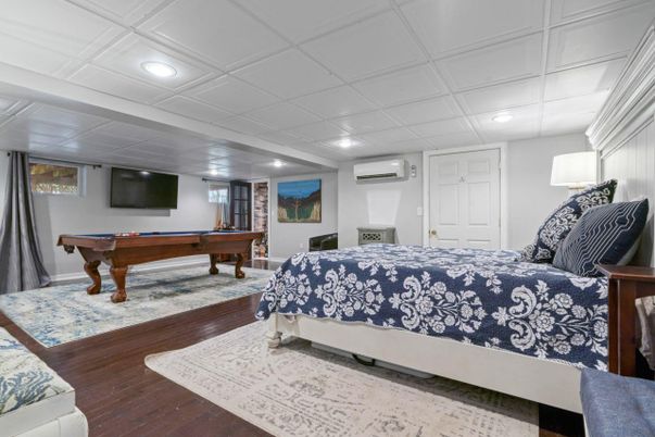 Bedroom, Billiard Table, Game Room, Interior, Recessed Lighting, Wood Texture Flooring