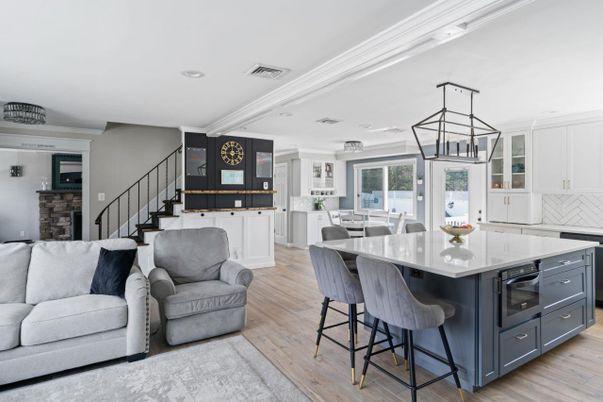 Dining room, Interior, Kitchen, Living room, Pendant Lights, Recessed Lighting, Wood Texture Flooring