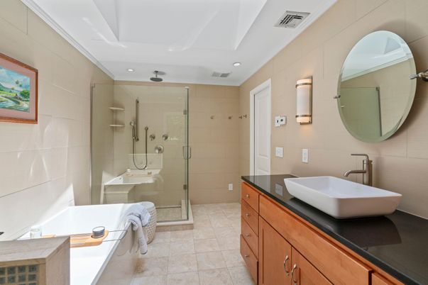Bathroom, Dual Sink Vanities, Glass Shower, Interior, Recessed Lighting