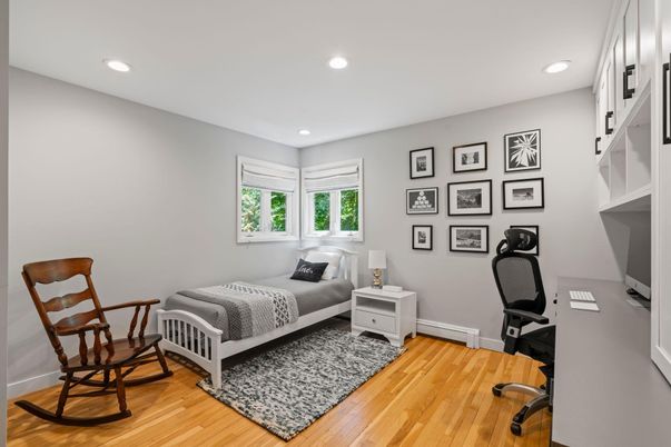 Bedroom, Home Office, Interior, Recessed Lighting, Wood Texture Flooring