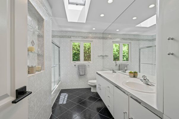Bathroom, Dual Sink Vanities, Glass Ceilings, Interior, Recessed Lighting