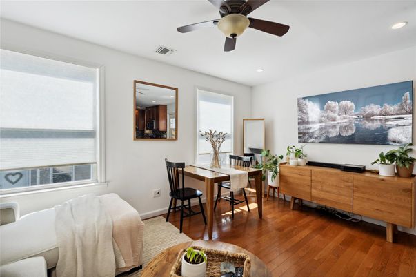 Dining room, Interior, Recessed Lighting, Wood Texture Flooring