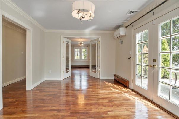 Chandelier, Empty room, Interior, Pendant Lights, Wood Texture Flooring
