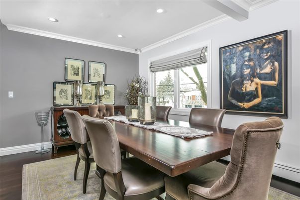 Dining room, Interior, Recessed Lighting, Wood Texture Flooring