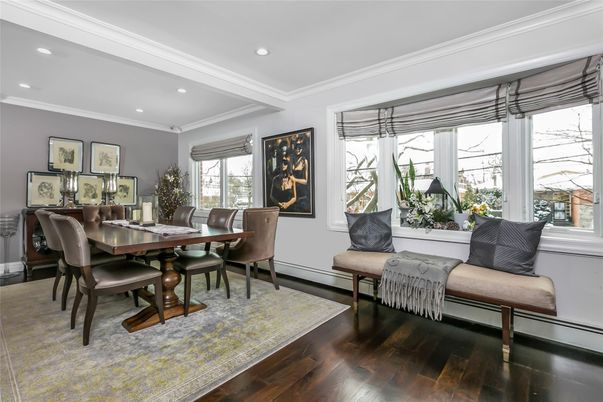 Dining room, Interior, Recessed Lighting, Wood Texture Flooring