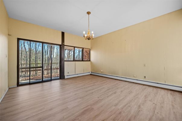 Chandelier, Empty room, Interior, Wood Texture Flooring