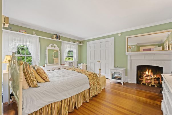 Bedroom, Fireplace, Interior, Wood Texture Flooring