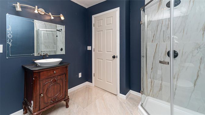 Bathroom, Glass Shower, Interior, Marble Walls