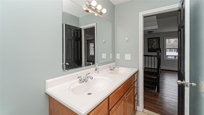 Bathroom, Dual Sink Vanities, Interior, Wood Texture Flooring