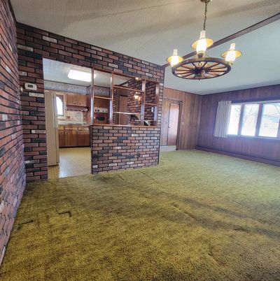 Empty room, Interior, Kitchen, Pendant Lights, Stone Walls