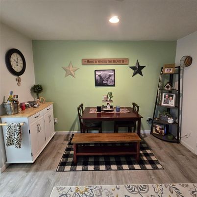 Dining room, Interior, Recessed Lighting, Wood Texture Flooring