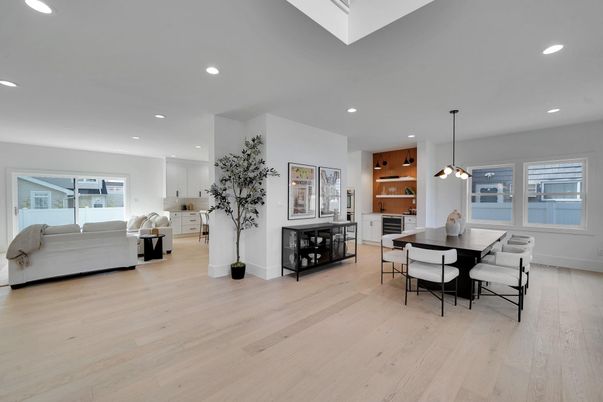 Dining room, Interior, Kitchen, Living room, Pendant Lights, Recessed Lighting, Wood Texture Flooring