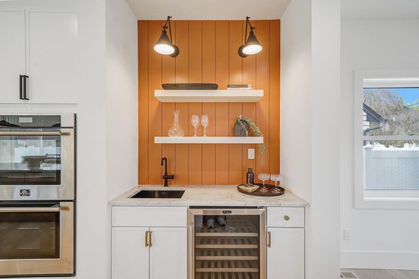 Interior, Kitchen, Pendant Lights, Stainless Steel Appliances, Wood Texture Flooring