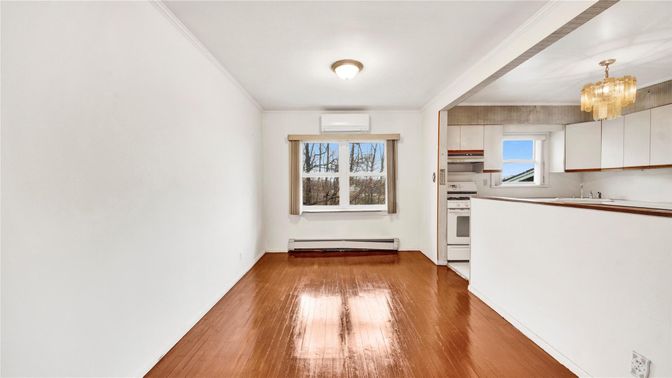Chandelier, Interior, Kitchen, Stainless Steel Appliances, Wood Texture Flooring