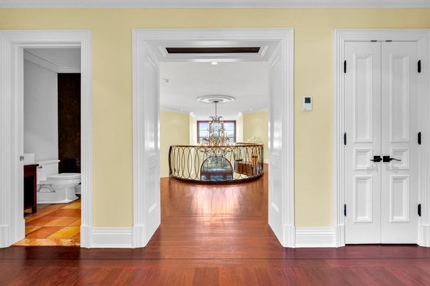 Bathroom, Chandelier, Interior, Wood Texture Flooring