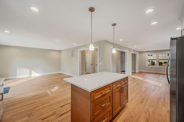 Interior, Kitchen, Pendant Lights, Recessed Lighting, Wood Texture Flooring