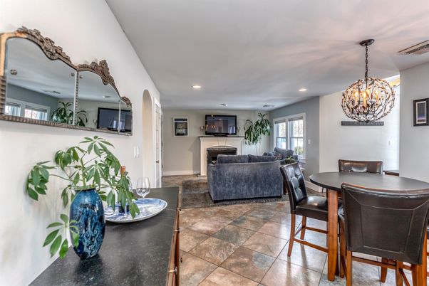 Dining room, Fireplace, Interior, Living room, Pendant Lights, Recessed Lighting